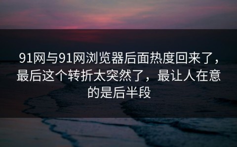 91网与91网浏览器后面热度回来了，最后这个转折太突然了，最让人在意的是后半段