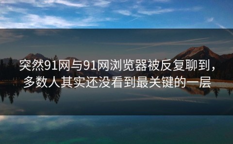突然91网与91网浏览器被反复聊到，多数人其实还没看到最关键的一层