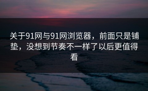 关于91网与91网浏览器，前面只是铺垫，没想到节奏不一样了以后更值得看