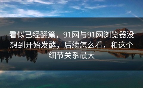 看似已经翻篇，91网与91网浏览器没想到开始发酵，后续怎么看，和这个细节关系最大