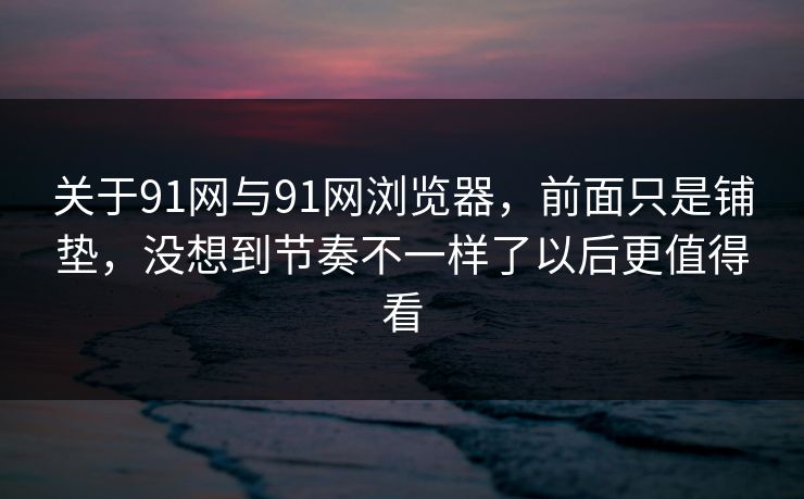 关于91网与91网浏览器，前面只是铺垫，没想到节奏不一样了以后更值得看
